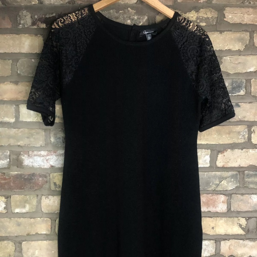 100% Cashmere Sweater Dress Black Lace Sleeves